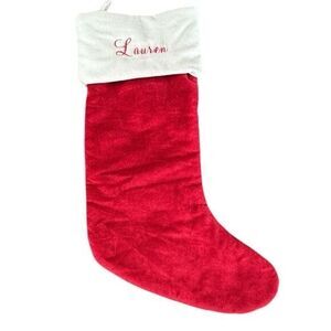 Pottery Barn Kids Red Velvet Large Holiday Christmas Stocking Monogrammed Lauren
